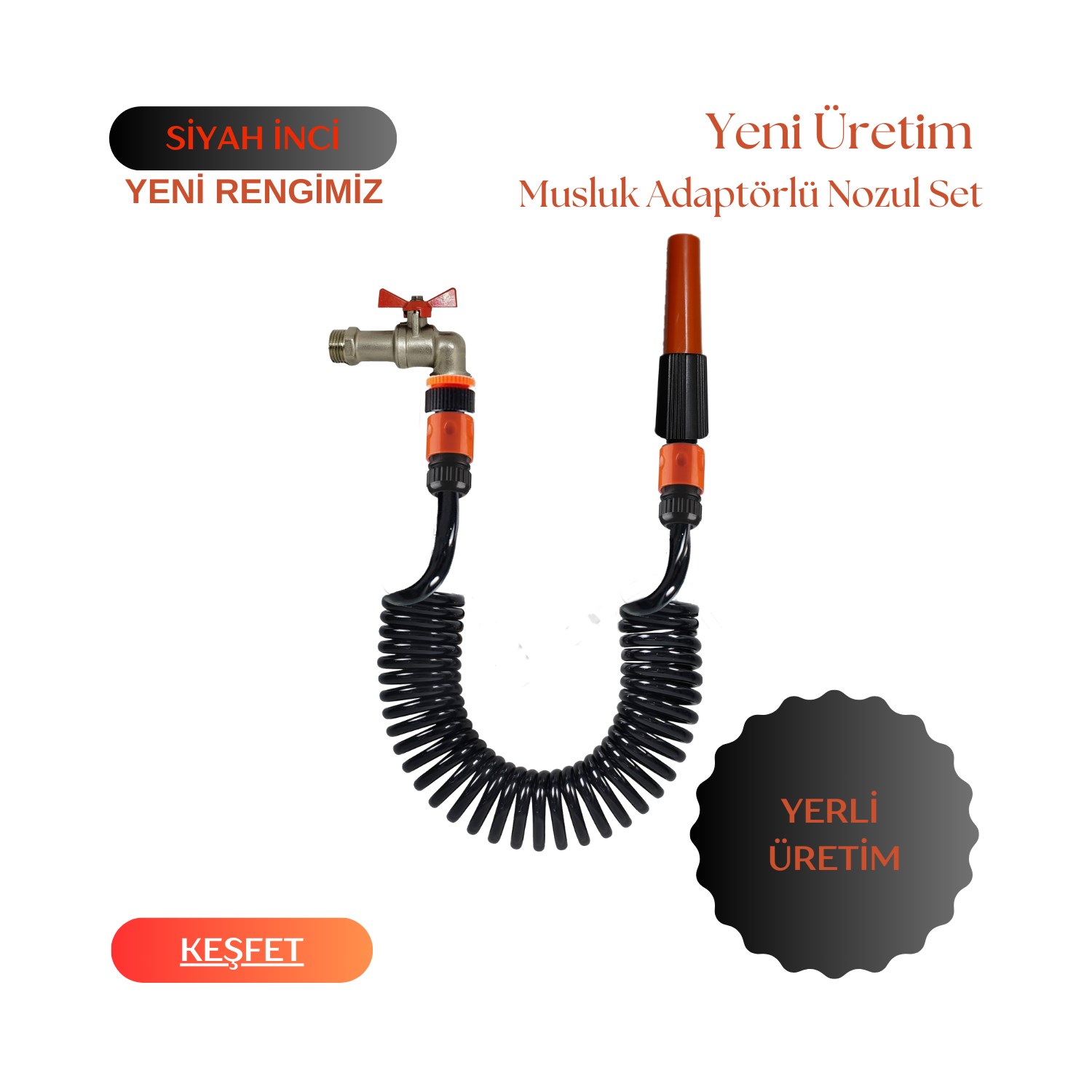 Plasyay Spiral Veranda Balkon Halı Araç Yıkama Bahçe Çiçek Çim Sulama Hortumu Musluk Adaptörlü Lans (Nozul) Başlıklı 5 Metre Set