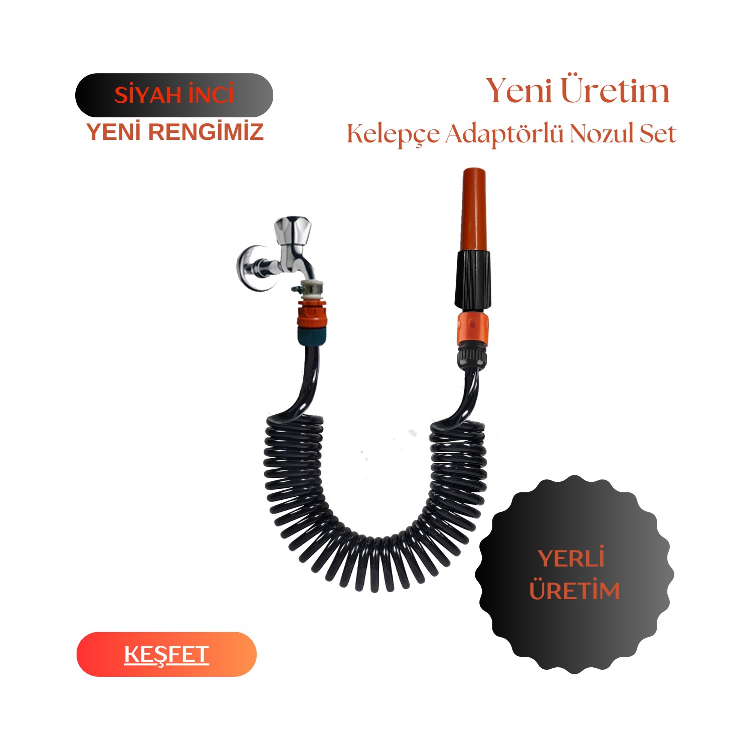 Plasyay Spiral Veranda Balkon Araç Yıkama Bahçe çiçek Sulama Hortum ve Kelepçe Adaptörlü Lans (nozul) Başlıklı 2.5 Metre 