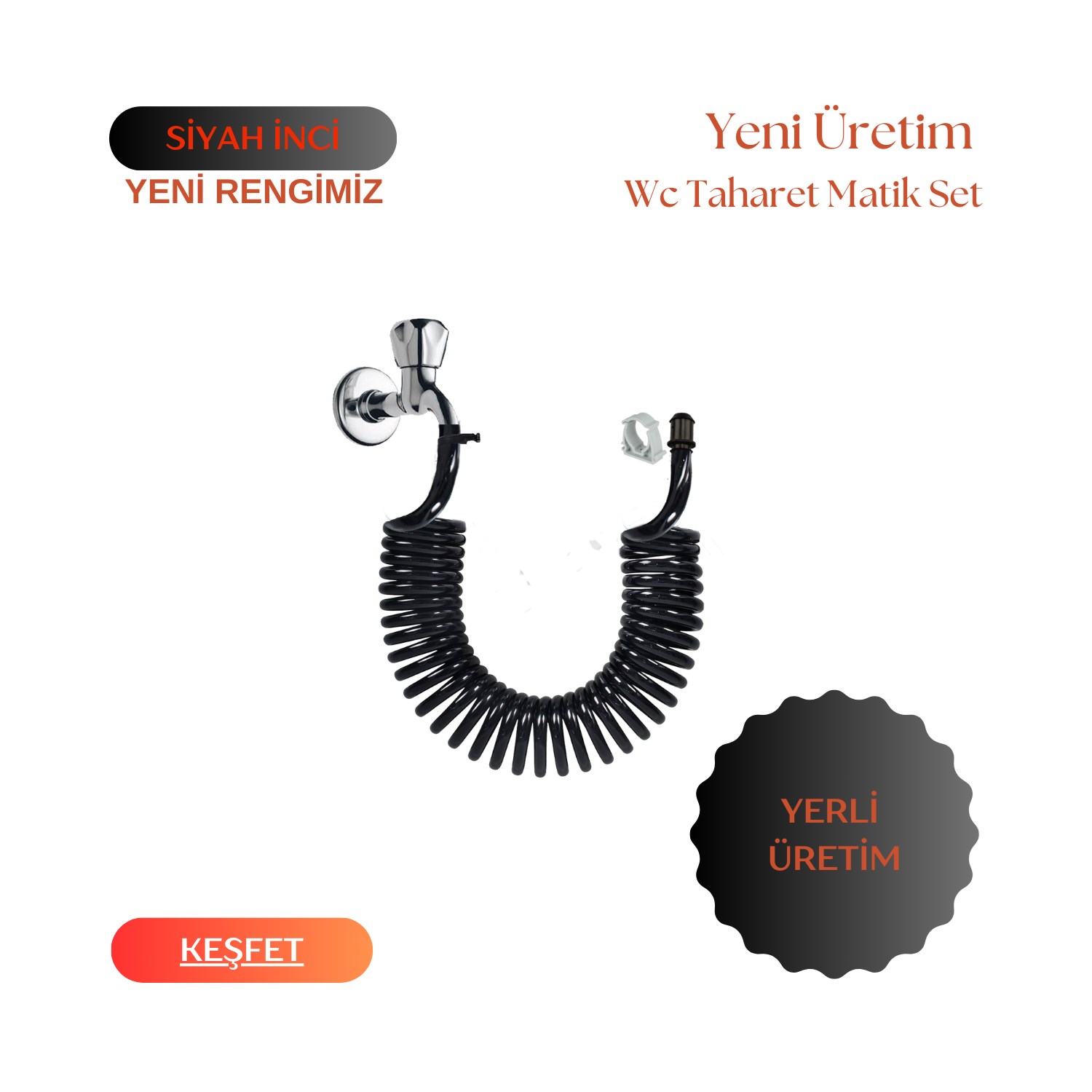 Plasyay Spiral Wc Banyo Veranda Balkon Yıkama Plastik Kelepçe Yeni Siyah Inci 3.5 Metre