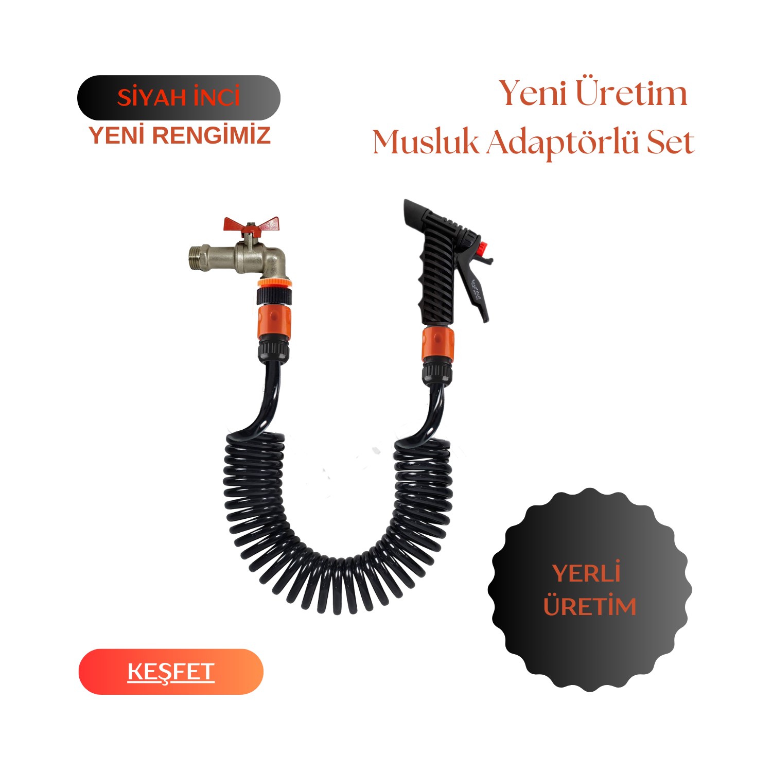 Plasyay Spiral Veranda Balkon Araç Yıkama Bahçe çim çimen çiçek Sulama Hortumu Musluk Adaptörlü  2.5 Metre Set