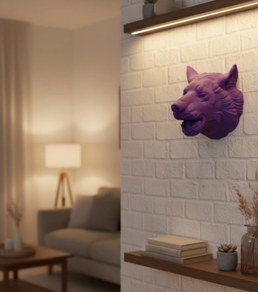 Dekoratif Mor Kurt Duvar Heykeli Asılabilir Hediyelik 25x19 Cm