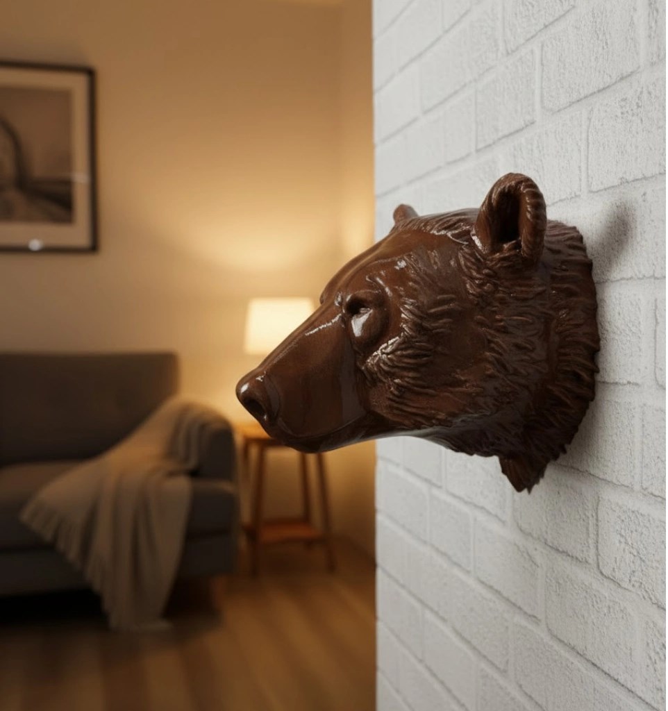 Dekoratif Ayı Duvar Heykeli Asılabilir Hediyelik 25x19 Cm