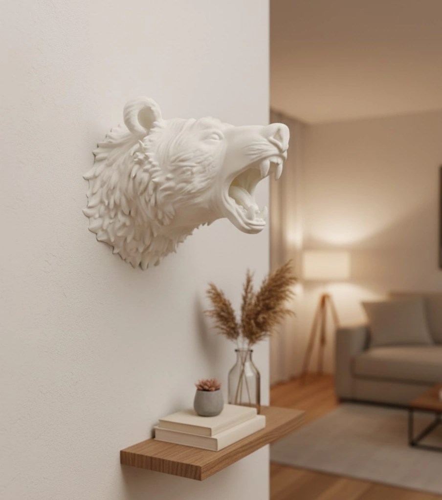 Özel Tasarım Beyaz Ayı Duvar Aksesuarı 3d Dekoratif Heykel 25x19 Cm