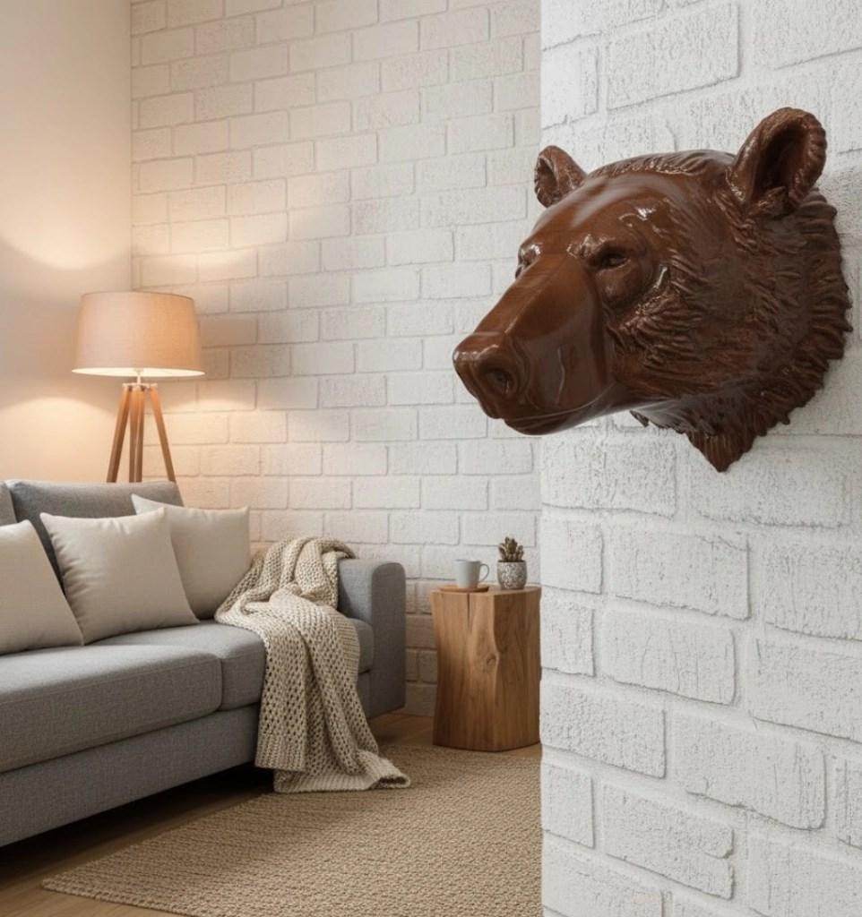 Ayı Başı Duvar Dekoru Modern Asılabilir Heykel 25x19 Cm