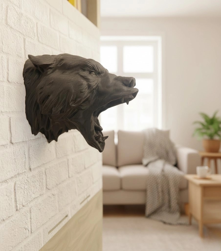 Dekoratif Asılabilir Siyah Ayı Başı 3d Duvar Heykeli 25x19 Cm