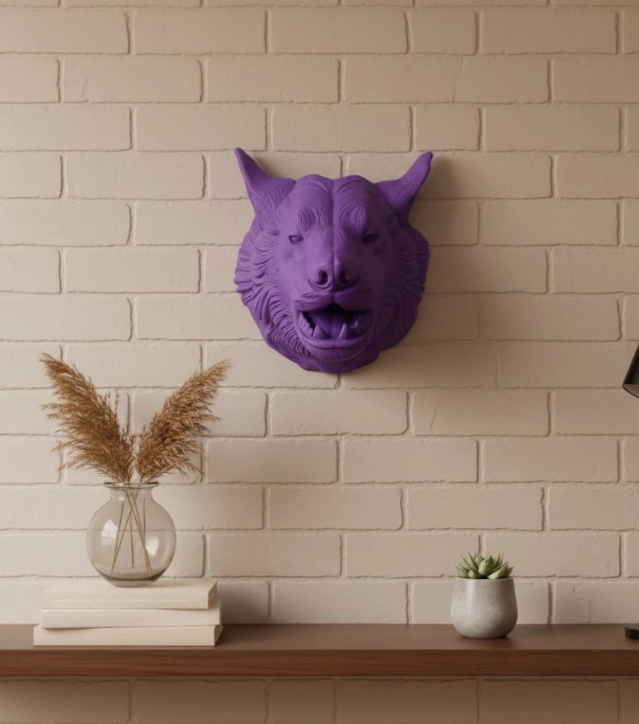 Özel Seri Mor Kurt Duvar Süsü Hediyelik Dekoratif Asılabilir Heykel