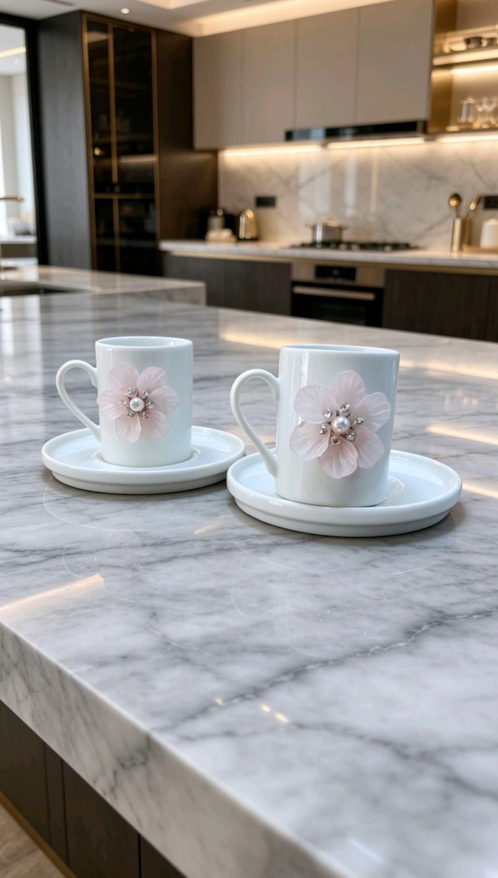 KİRLİNOVA® PEMBE ÇİÇEK PORSELEN 2'Lİ FİNCAN — KİRLİNOAVA
