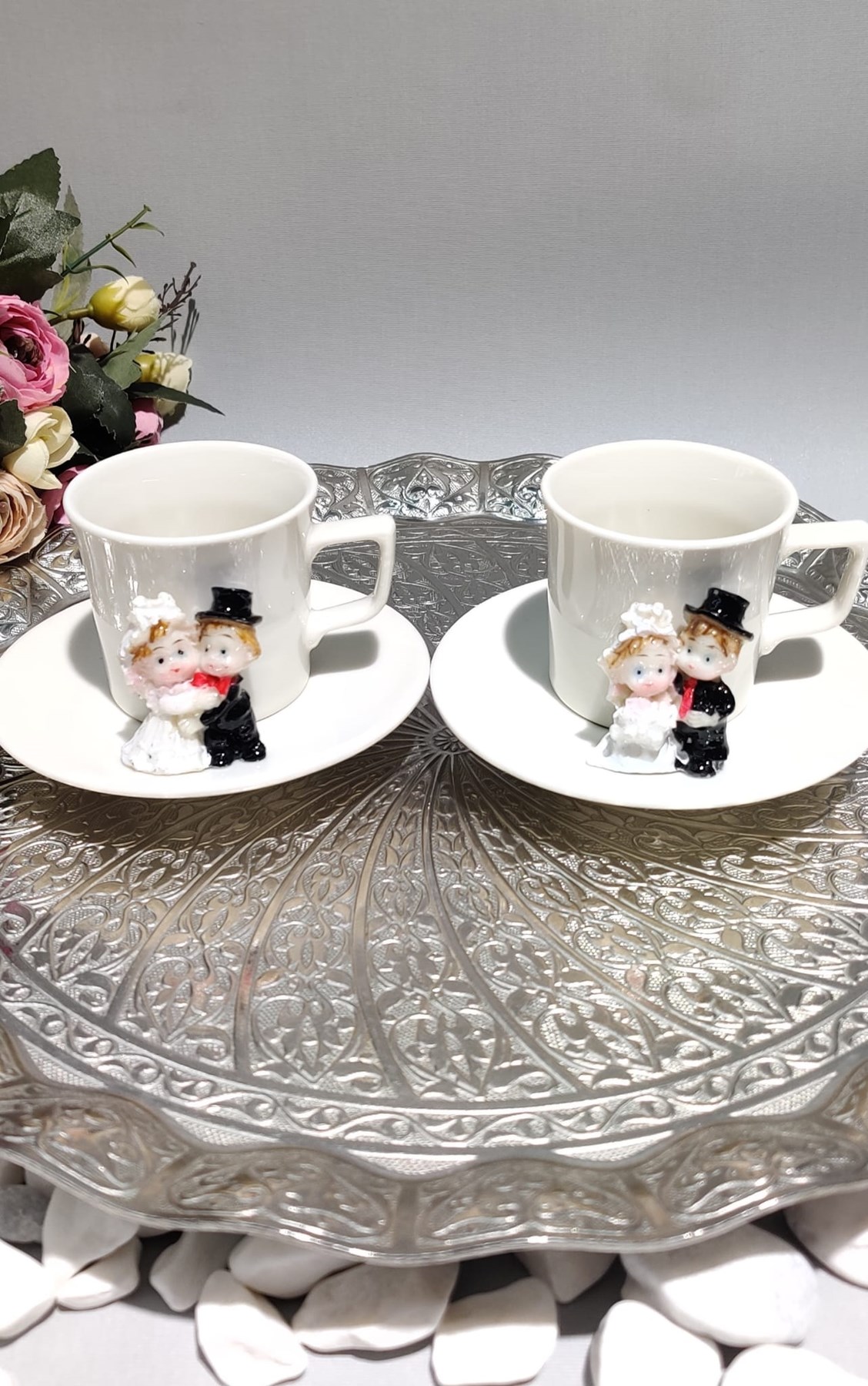 KİRLİNOVA® GELİN DAMAT 2'Lİ PORSELEN FİNCAN TAKIMI — KİRLİNOAVA — görsel 3