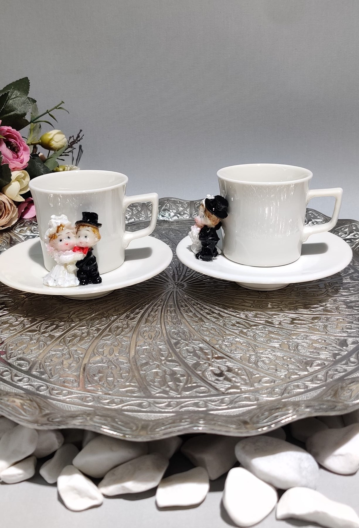 KİRLİNOVA® GELİN DAMAT 2'Lİ PORSELEN FİNCAN TAKIMI — KİRLİNOAVA — görsel 4