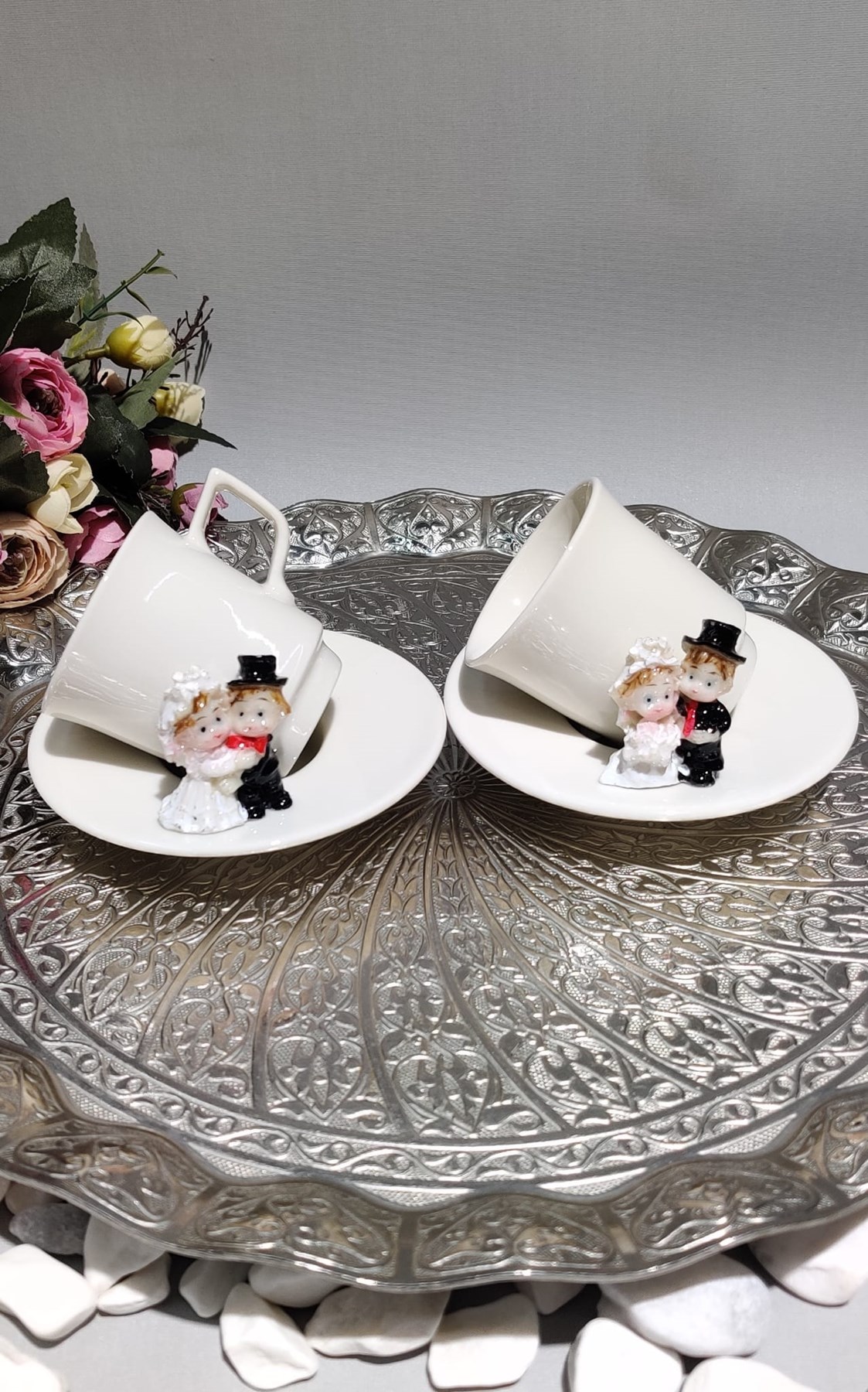 KİRLİNOVA® GELİN DAMAT 2'Lİ PORSELEN FİNCAN TAKIMI — KİRLİNOAVA — görsel 2