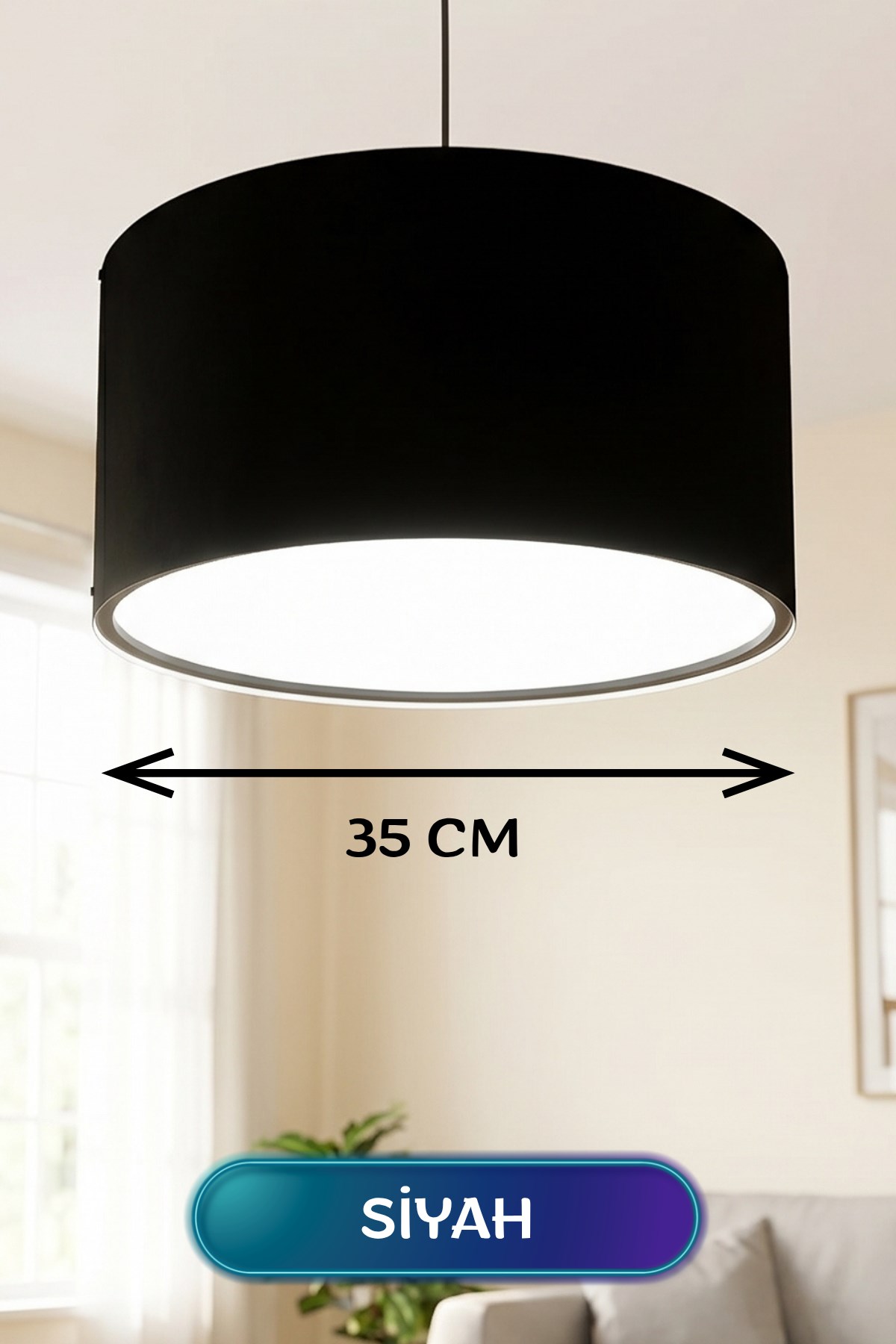 Siyah Kumaş Başlıklı Sarkıt Avize 35 CM — GÖKDAĞ GROUP