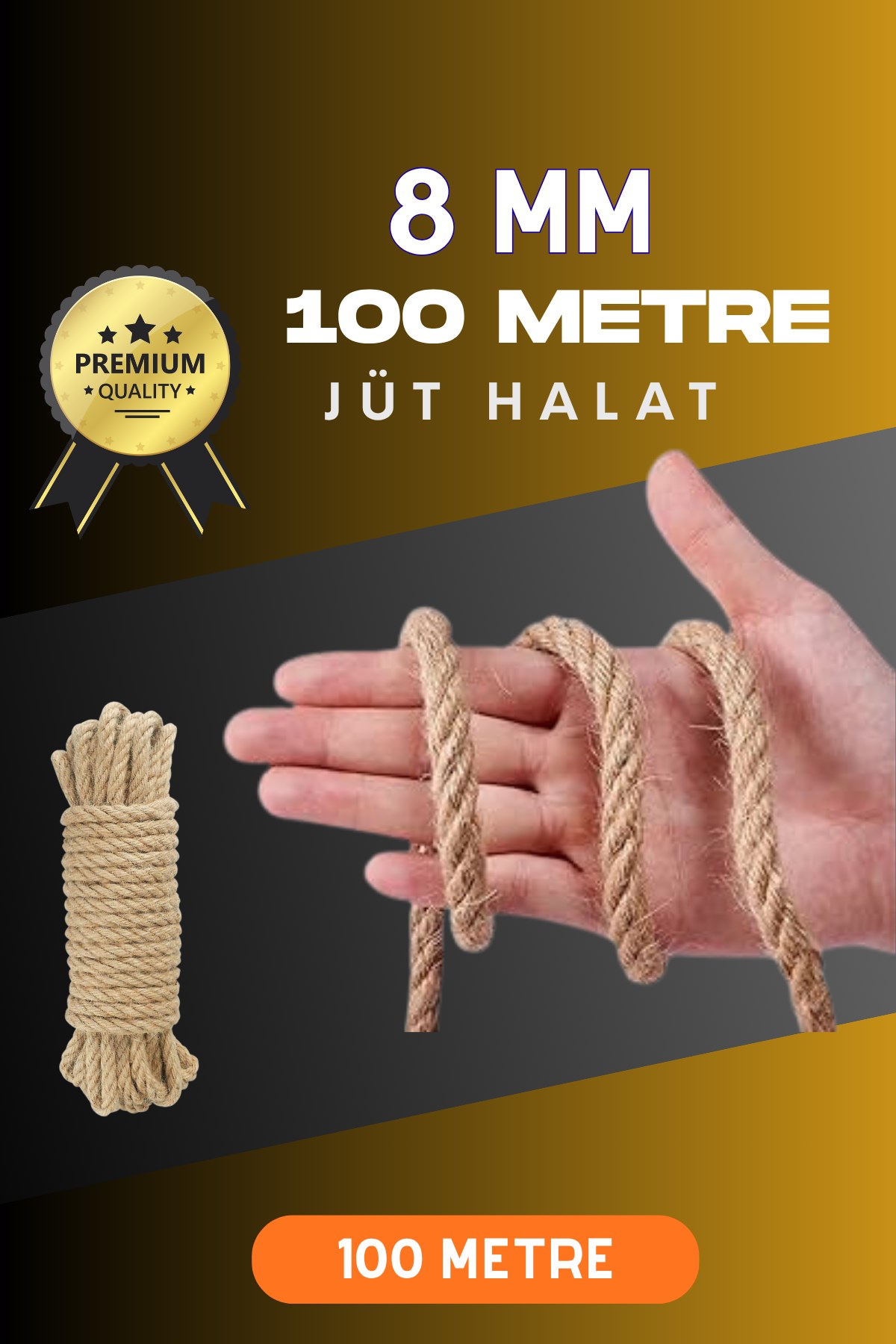 8 MM 100 Metre Jüt Halat Dekoratif Hasır İp Urgan Süs — GÖKDAĞ GROUP
