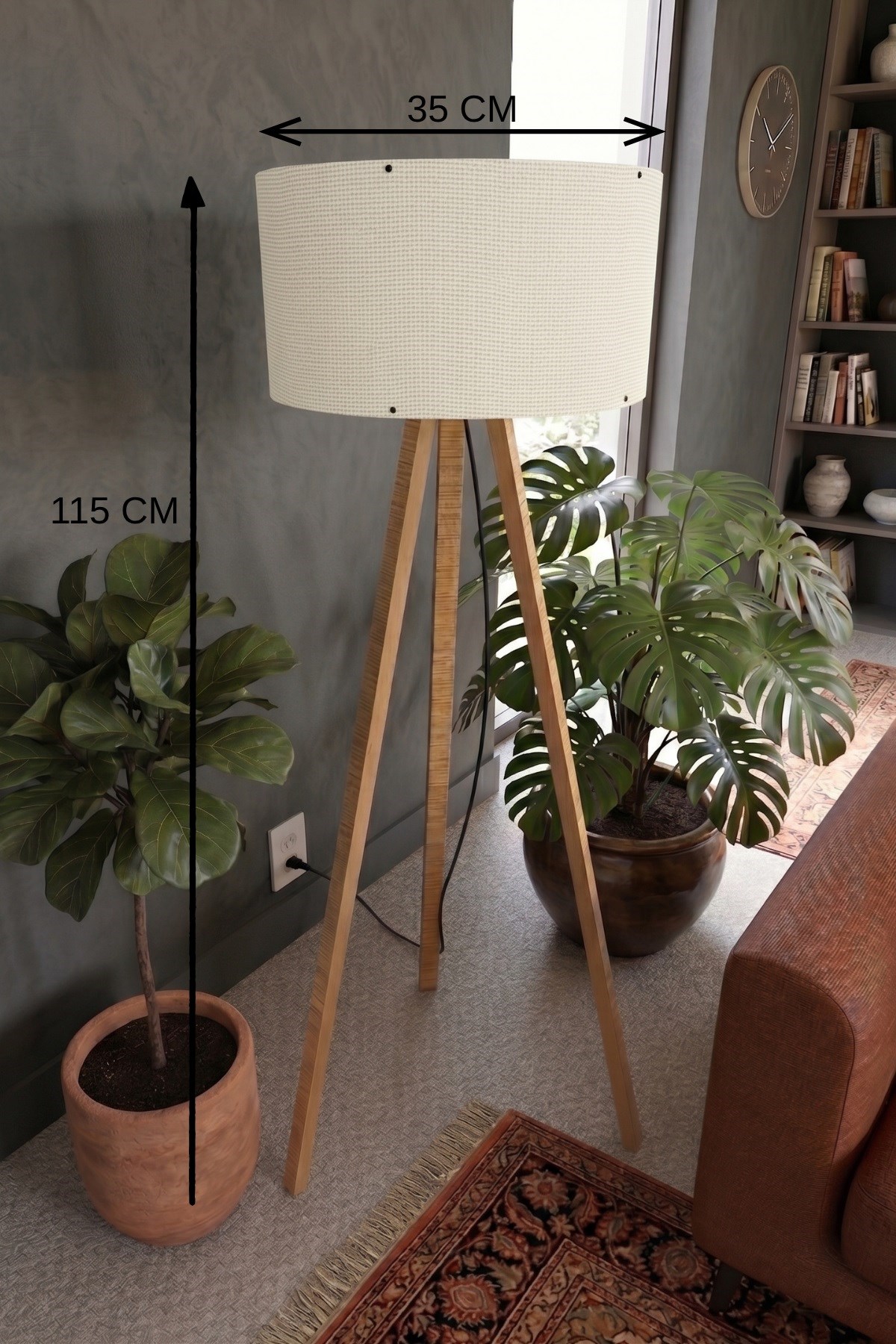 3 Ayaklı Tripod Lambader Krem Kumaş Başlık — GÖKDAĞ GROUP