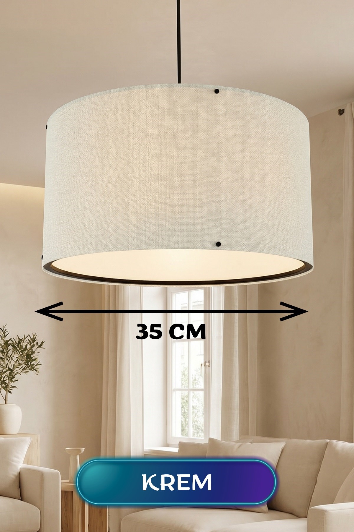 Krem Kumaş Başlıklı Sarkıt Avize 35 CM — GÖKDAĞ GROUP