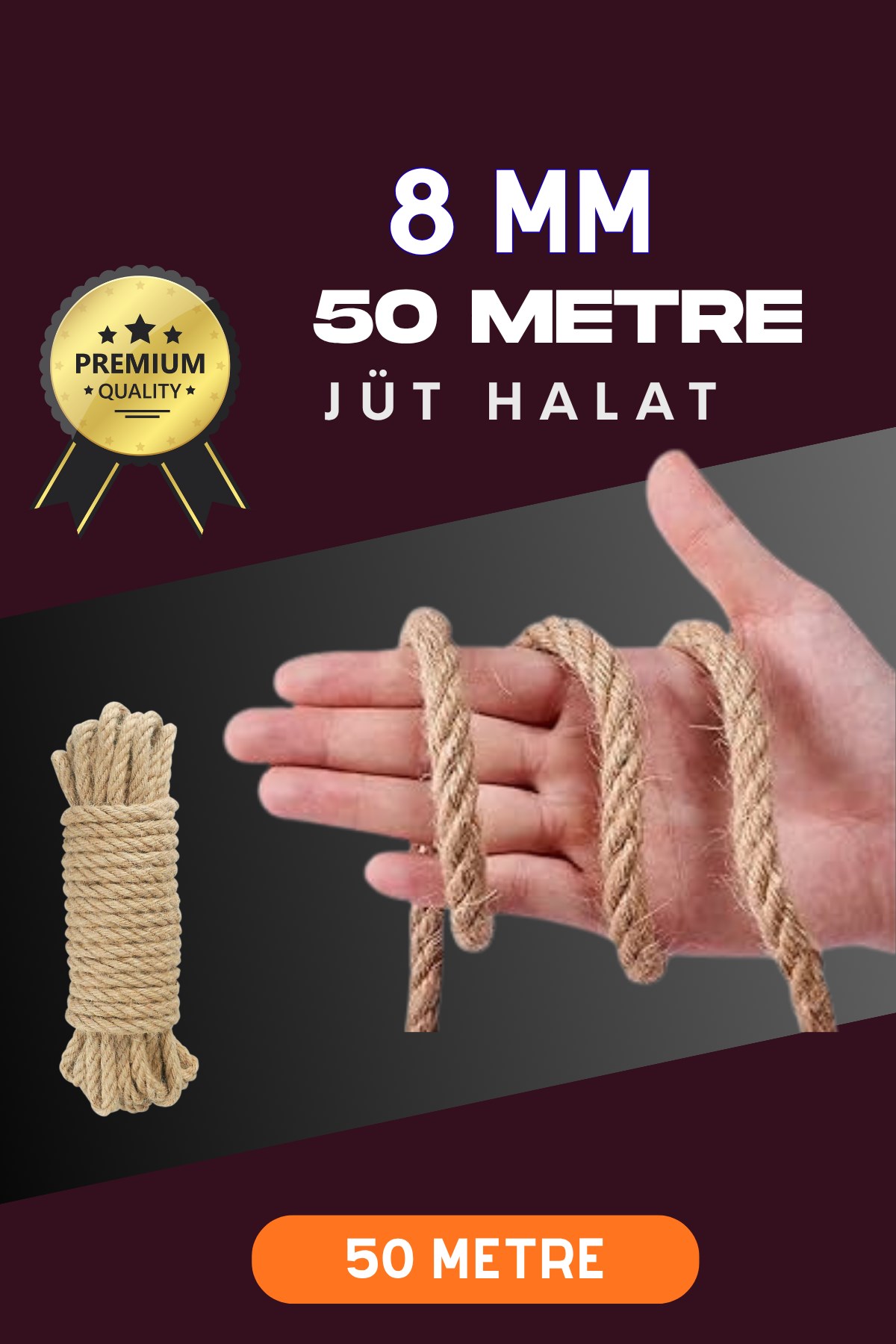 8 MM 50 Metre Jüt Halat Dekoratif Hasır İp Urgan Süs — GÖKDAĞ GROUP