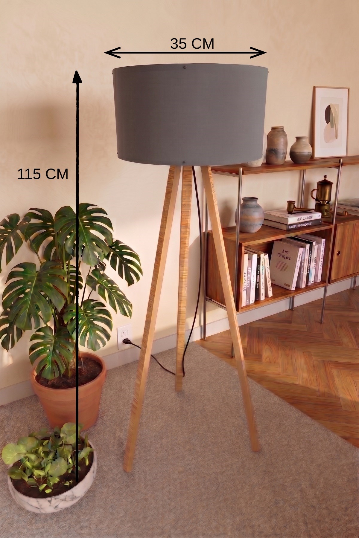 3 Ayaklı Tripod Lambader Antrasit Gri Kumaş Başlık — GÖKDAĞ GROUP