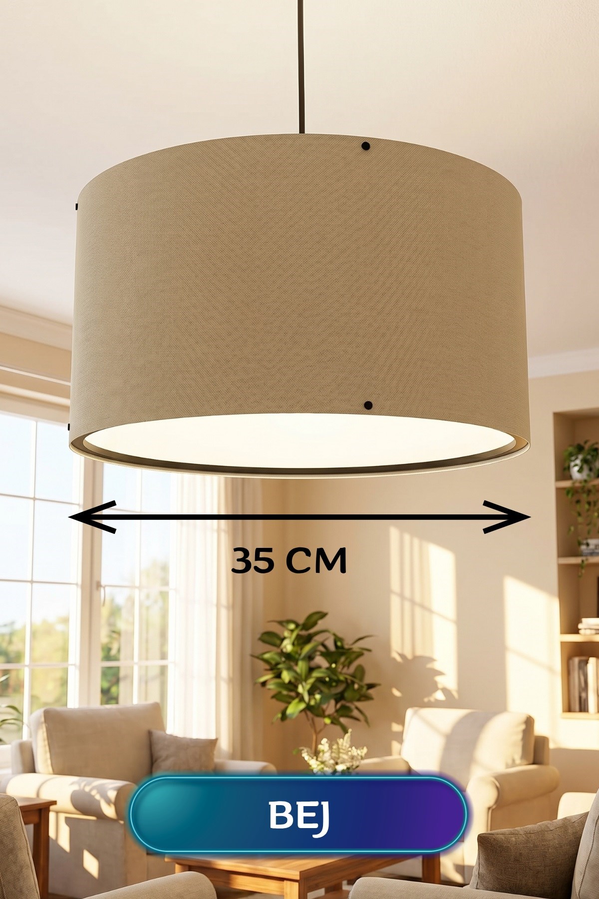 Bej Kumaş Başlıklı Sarkıt Avize 35 CM — GÖKDAĞ GROUP