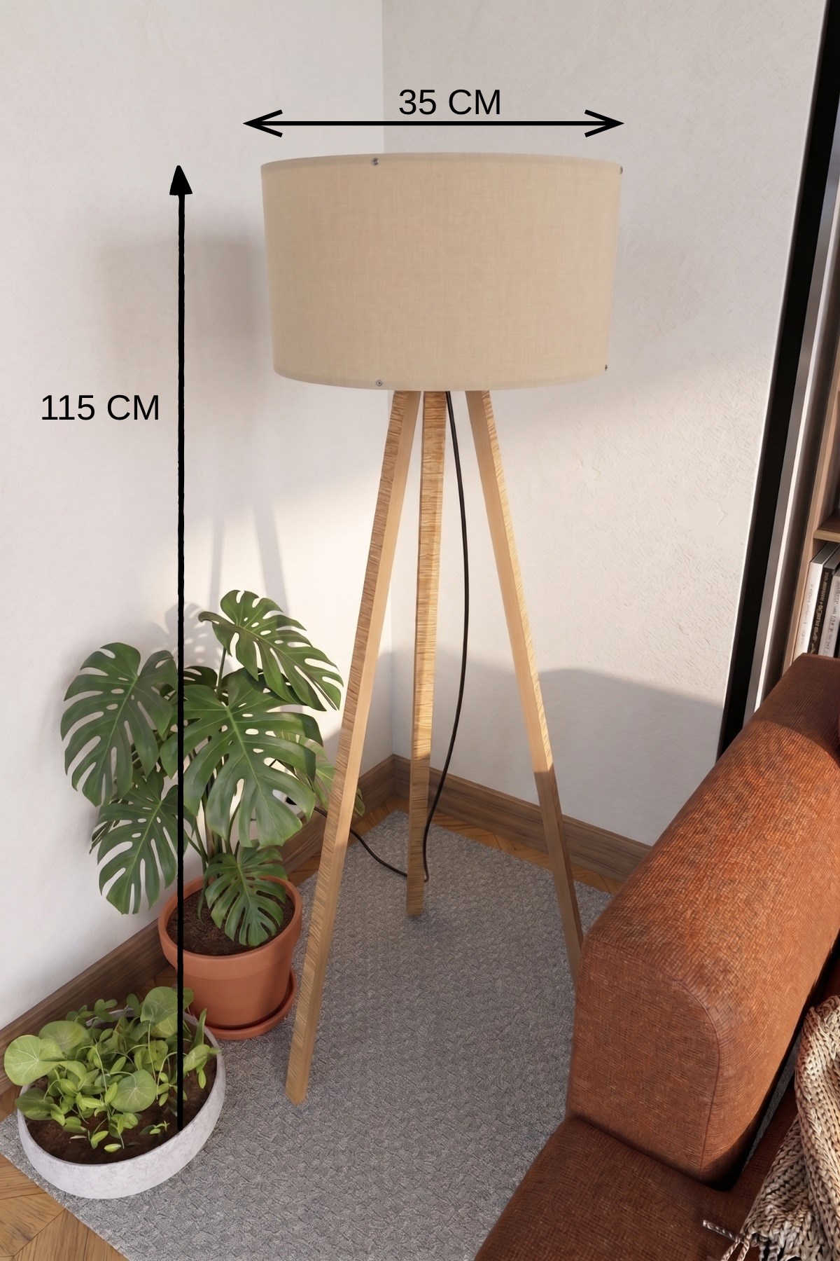 3 Ayaklı Tripod Lambader Bej Kumaş Başlık — GÖKDAĞ GROUP