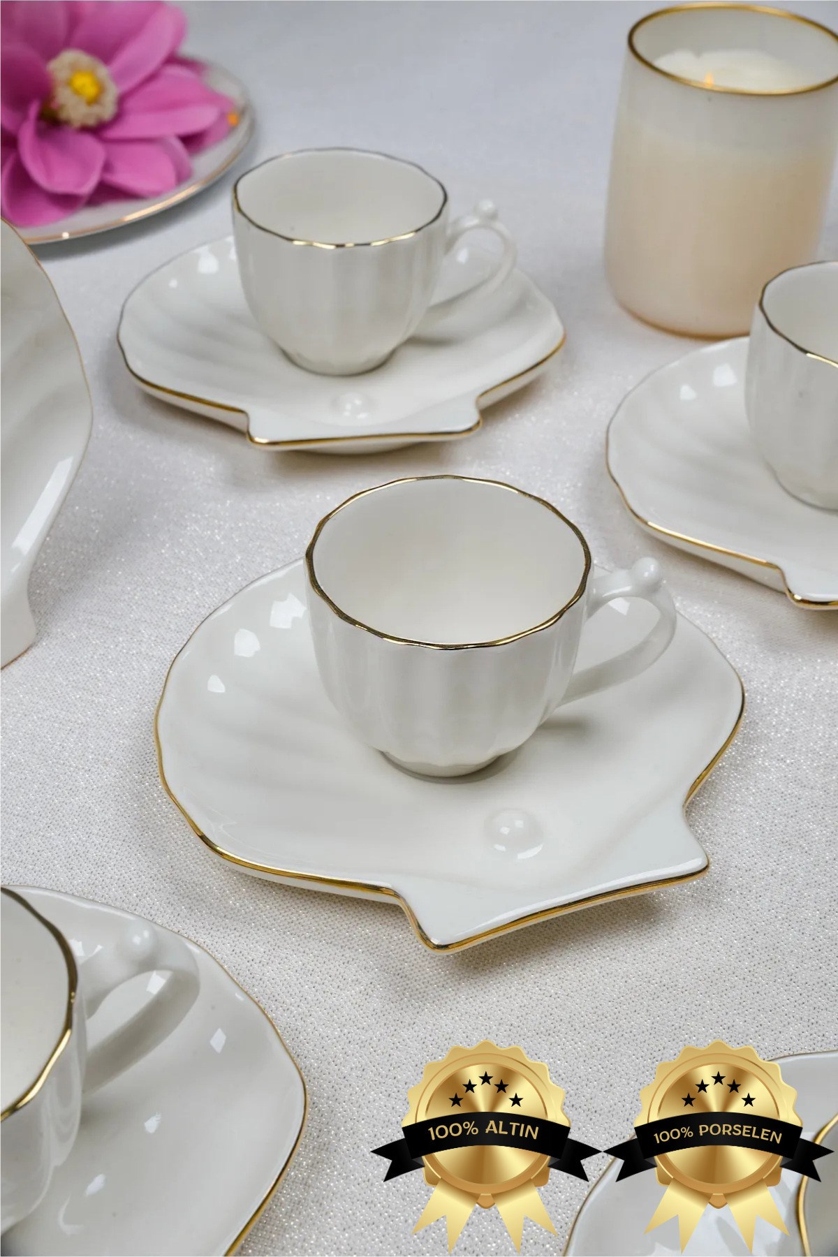 Işıl 12 Parça 6 Kişilik Altın Yaldız 80 ml Porselen Kahve Fincan Takımı