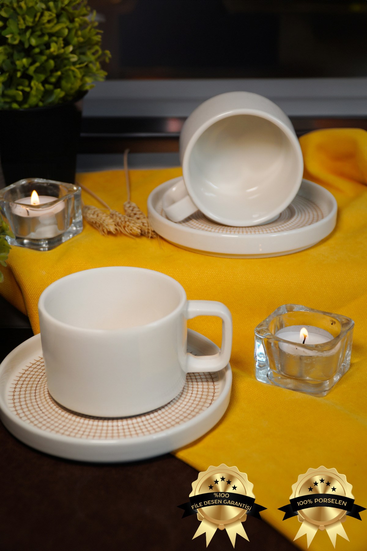 Petek 4 Parça 2 Kişilik Porselen Çay Fincanı Takımı