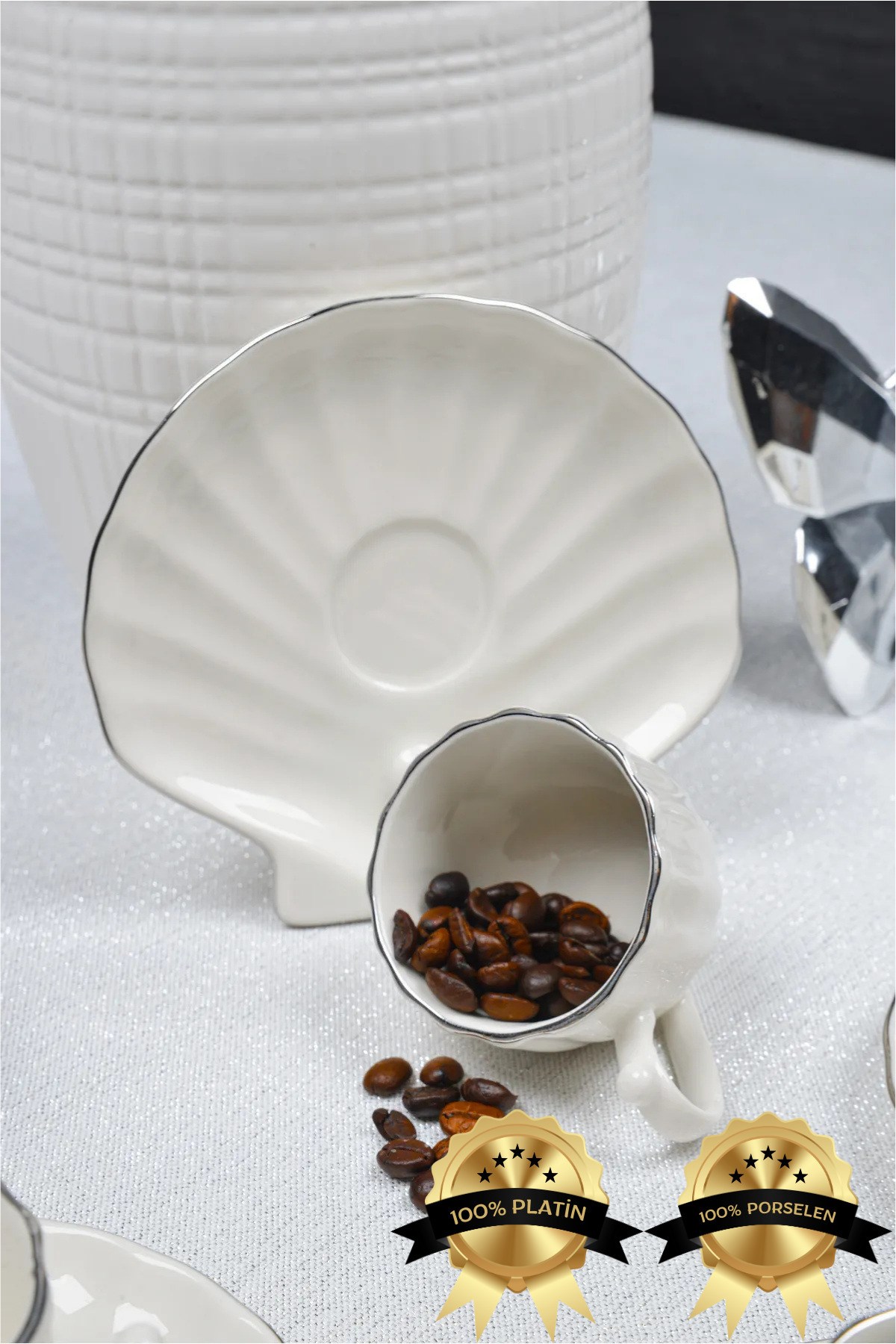 Işıl 12 Parça 6 Kişilik Platin Yaldız 80 ml Porselen Kahve Fincan Takımı