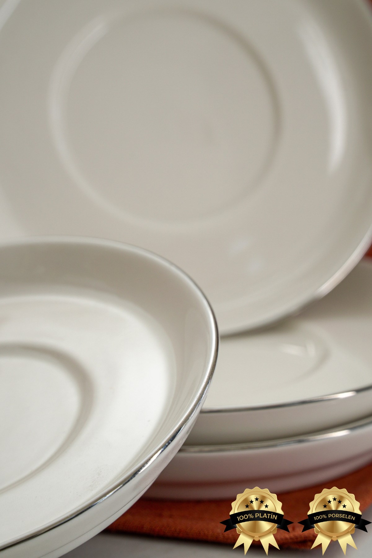 Şems 6'lı Platin Yaldız Porselen Çay Tabağı Seti