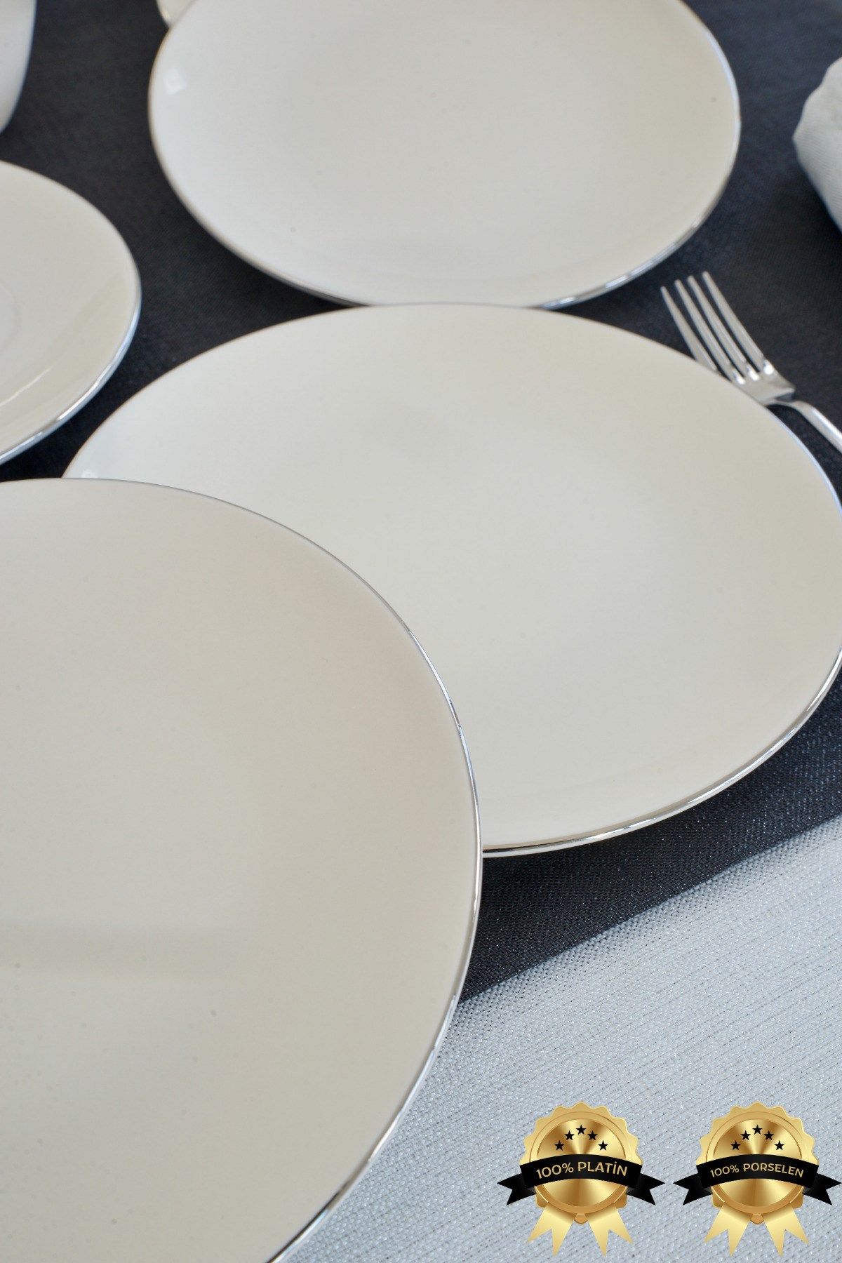 Şems 6 Parça Altın Yaldız Porselen Pasta Tabağı Seti