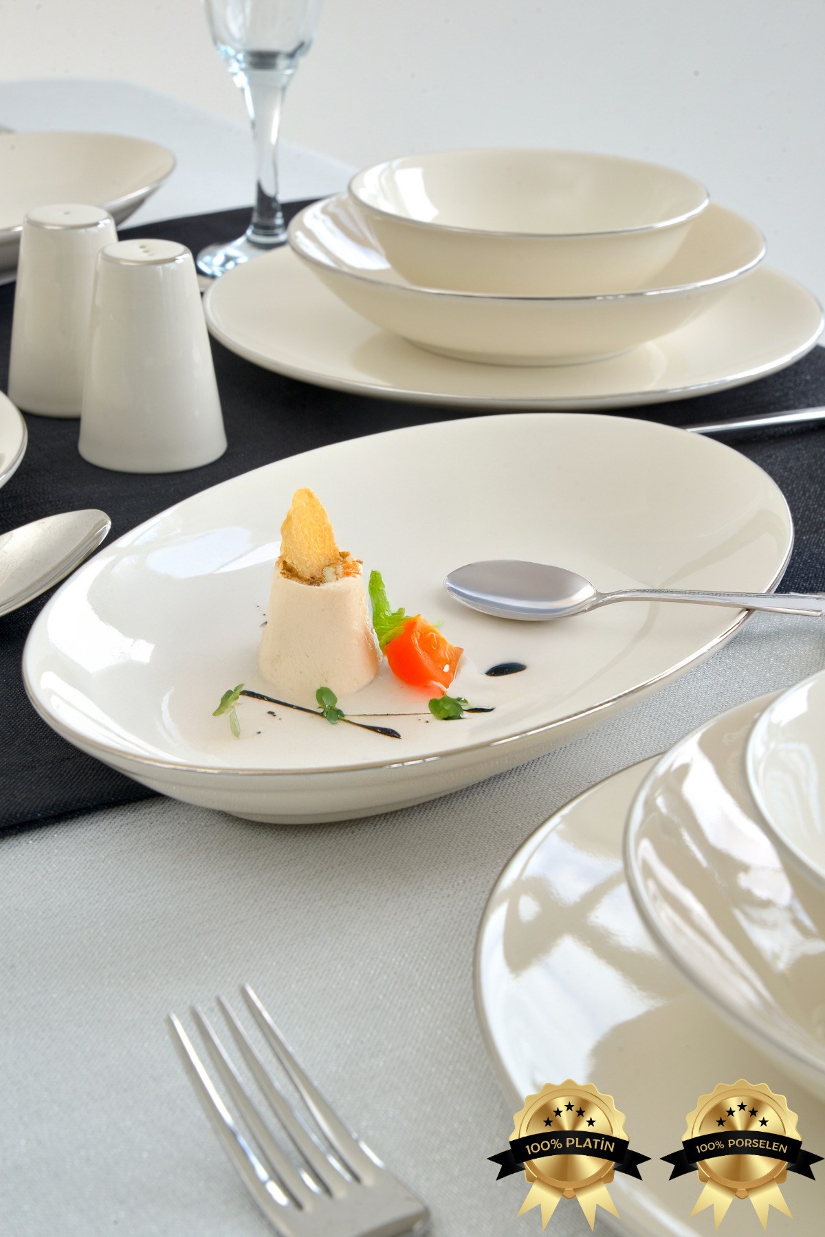 Şems Platin Yaldız 28cm 2'li Porselen Kayık Tabak Takımı