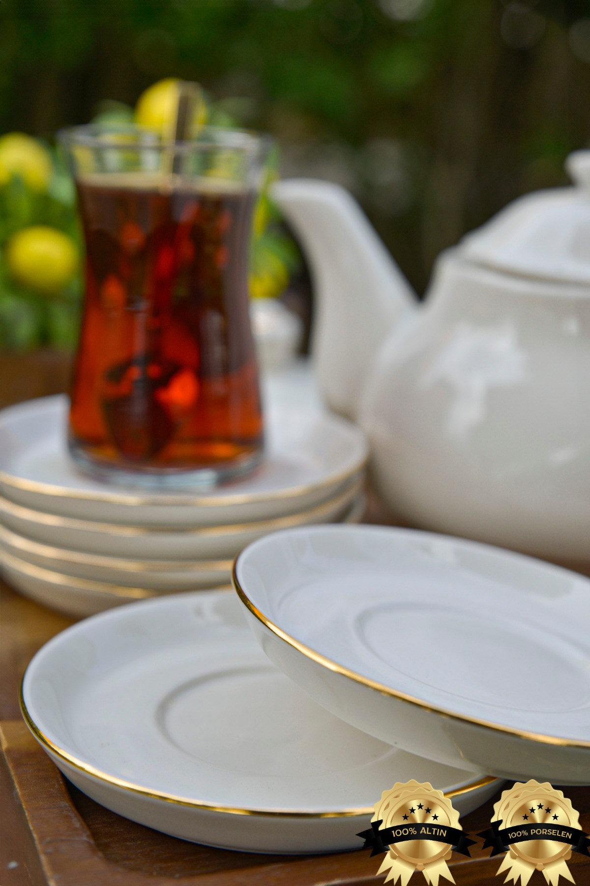 Şems 6'lı Altın Yaldız Porselen Çay Tabağı Seti