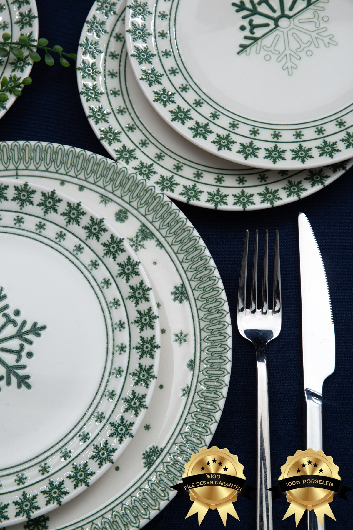 Çam Ağacı 7 Parça Porselen Pasta Tabağı