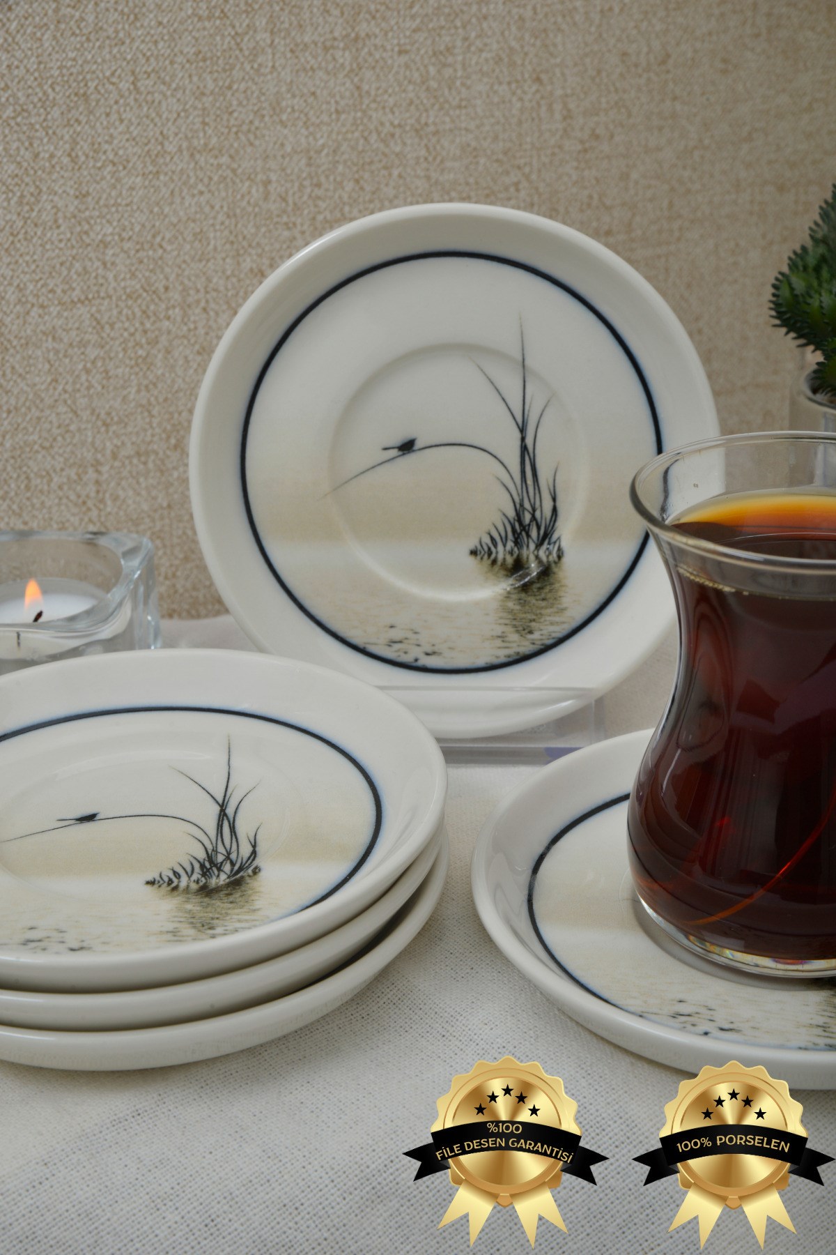 Kuşadası 6'lı Porselen Çay Tabağı Seti