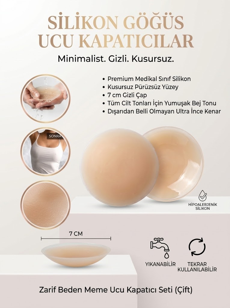 BUFFER® Silikon Göğüs Ucu Kapatıcı Gizleyici Bant Aparat  Nipple Pad