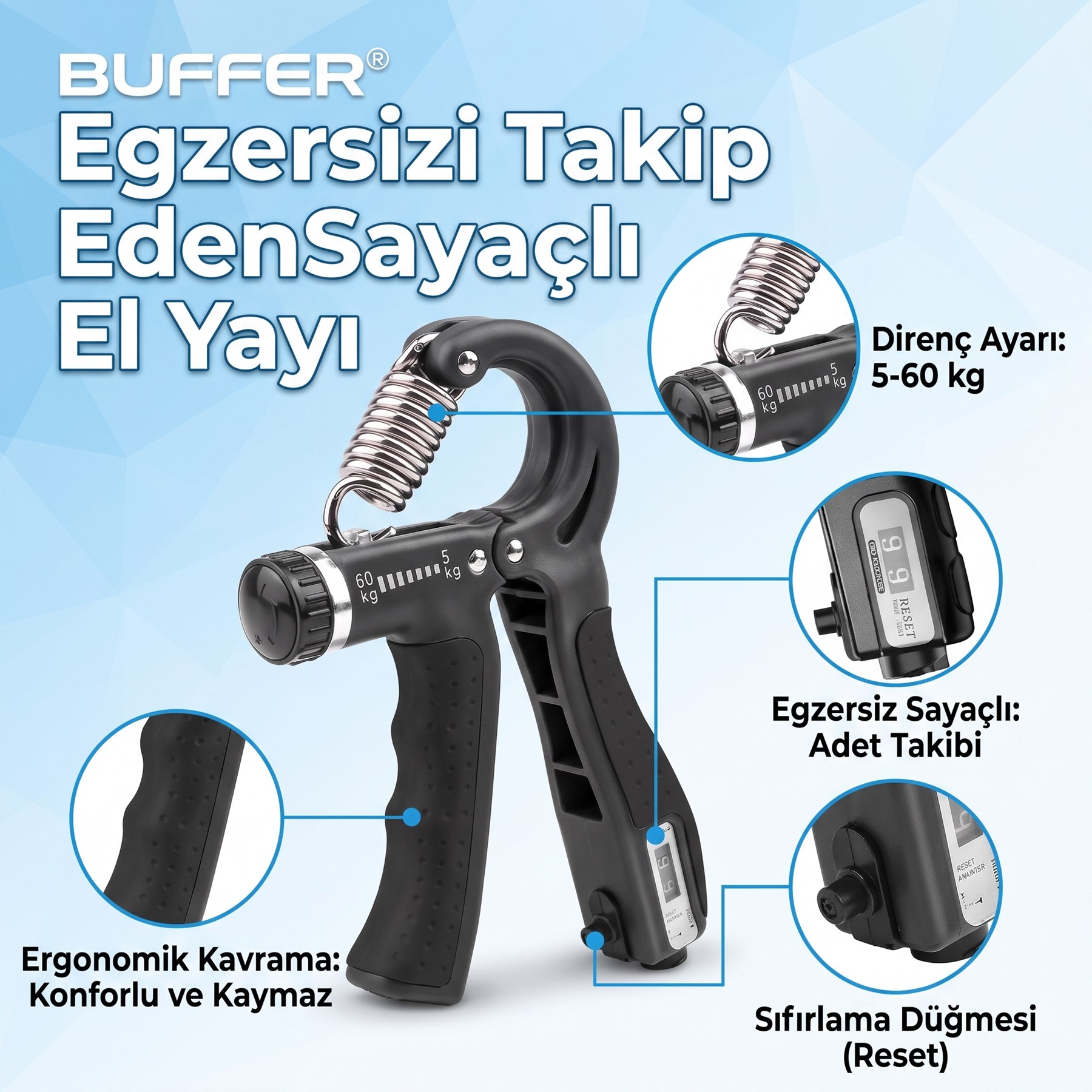 BUFFER® Egzersizi Takip Eden Sayaçlı El Yayı