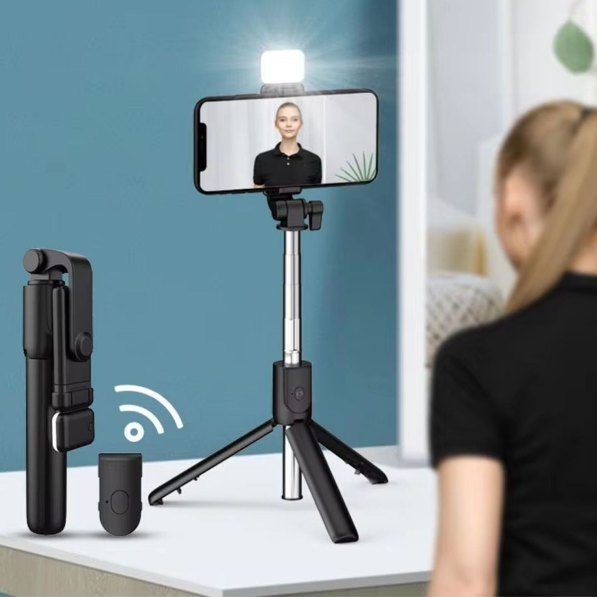 Kendiliğinden LED Işıklı Kumandalı Uzayabilen Selfie Çubuğu,Masa Üstü Tripod — Veyo — görsel 3