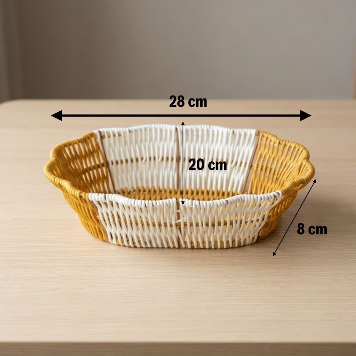 Oval Çift Renkli Plastik Rattan Ekmek ve Meyve Sepeti - Çok Amaçlı Banyo ve Mutfak Düzenleyici - Yıkanabilir Dekoratif Tezgâh Üstü Organizer — Veyo — görsel 5