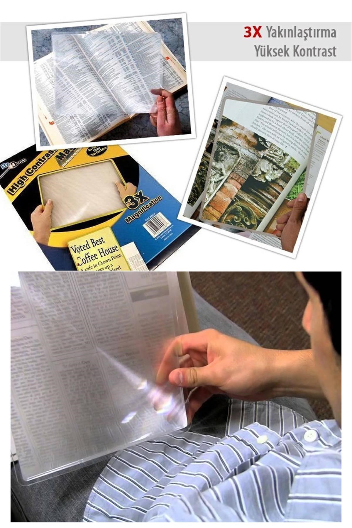 Kitap Okuma Büyüteci Yüksek Kontrast 3X Büyütme 8,5 cm x 11 Tam Sayfa PVC Şeffaf Levha