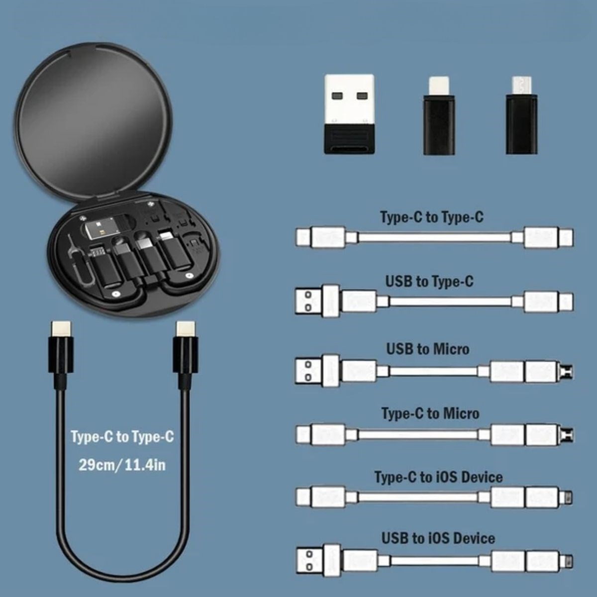60w Destekli Kablo Kutusu Seyahat Kablo Seti 5'i 1 arada USB Type-C Şarj Kablosu Seti — Veyo — görsel 3