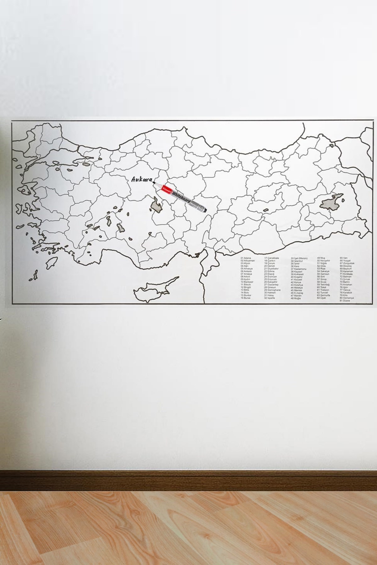 Yazılabilir Türkiye Haritası Manyetik Duvar Stickerı 110 x 56 cm — Veyo — görsel 4