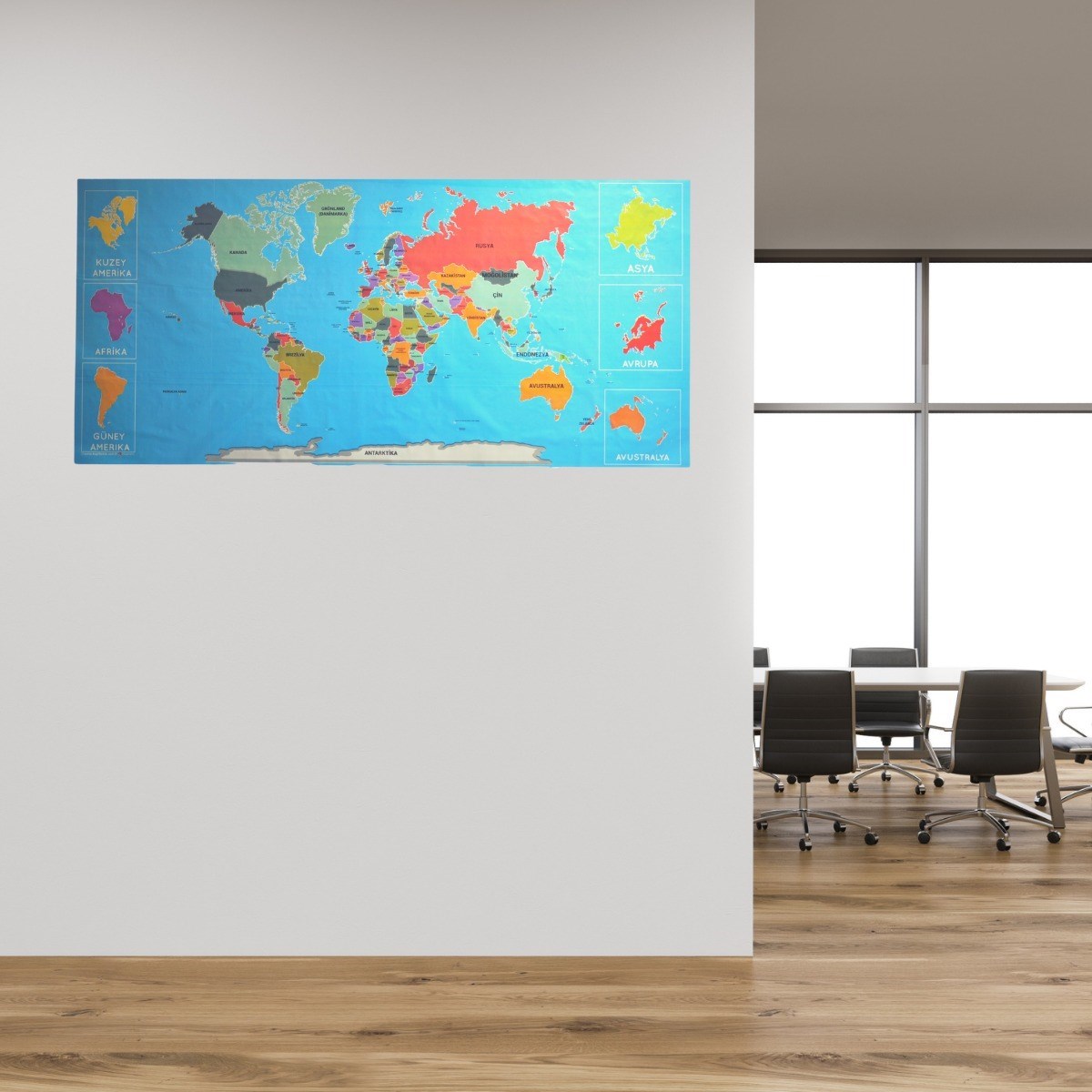 Renkli Atlas Dünya Haritası Manyetik Yapıştırıcı Gerektirmeyen Duvar Stickerı 118 CM * 56 CM — Veyo
