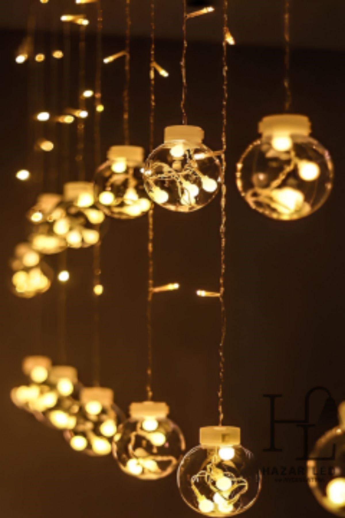 10 Sarkıtlı Kumandalı Dekoratif Top İçi Mini Toplu LED Günışığı Rengi Dekoratif Aydınlatma