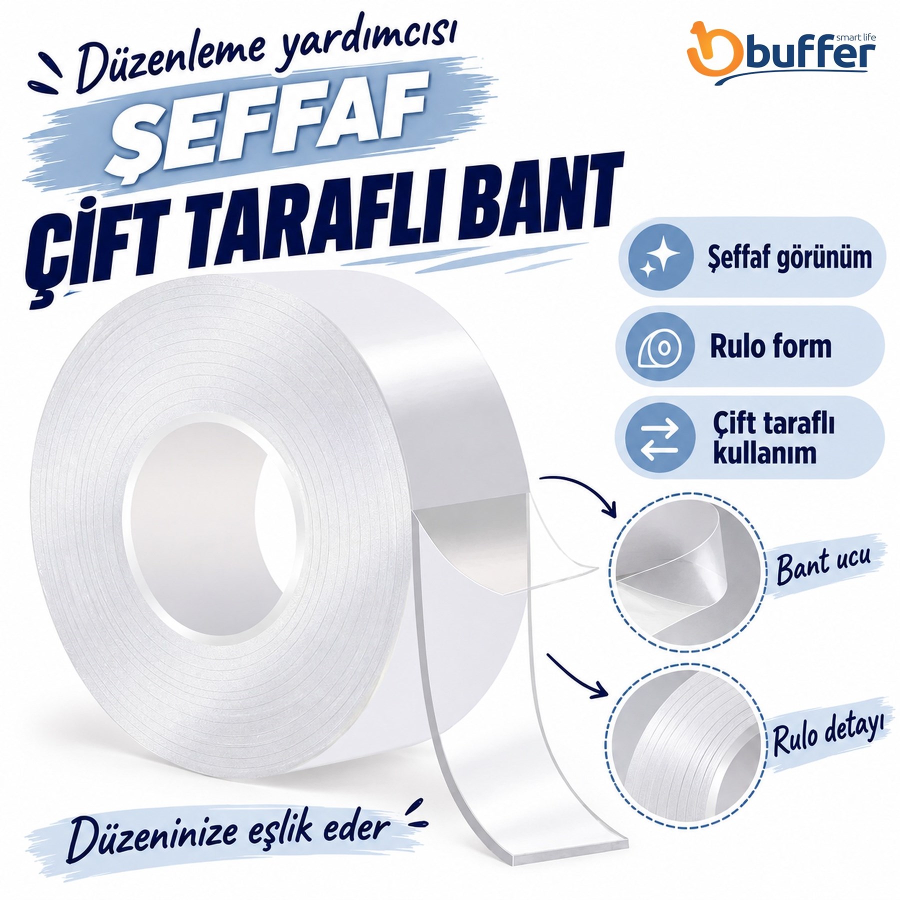 Çift Taraflı Nano Bant Yeniden Kullanılabilir Su Geçirmez Kesilebilir Düzenleme Yardımcısı