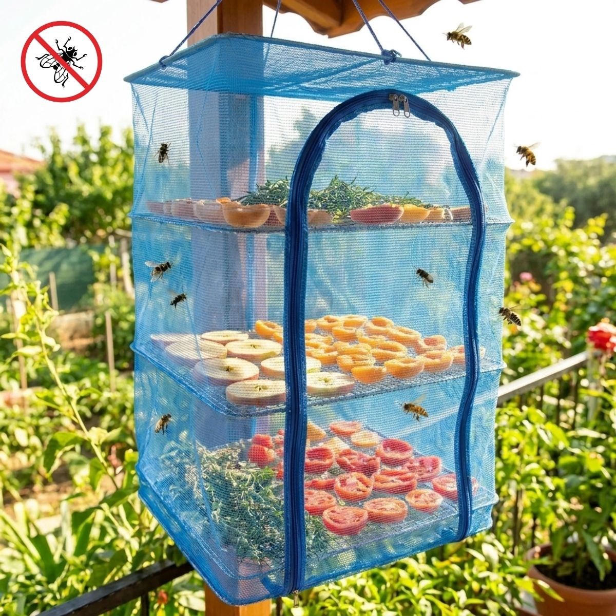 3 Katlı Fermuarlı Sebze Meyve Kurutucu File – 40x40 cm Katlı Askılı Kurutma Filesi (52 cm Uzunluk) — Veyo — görsel 3