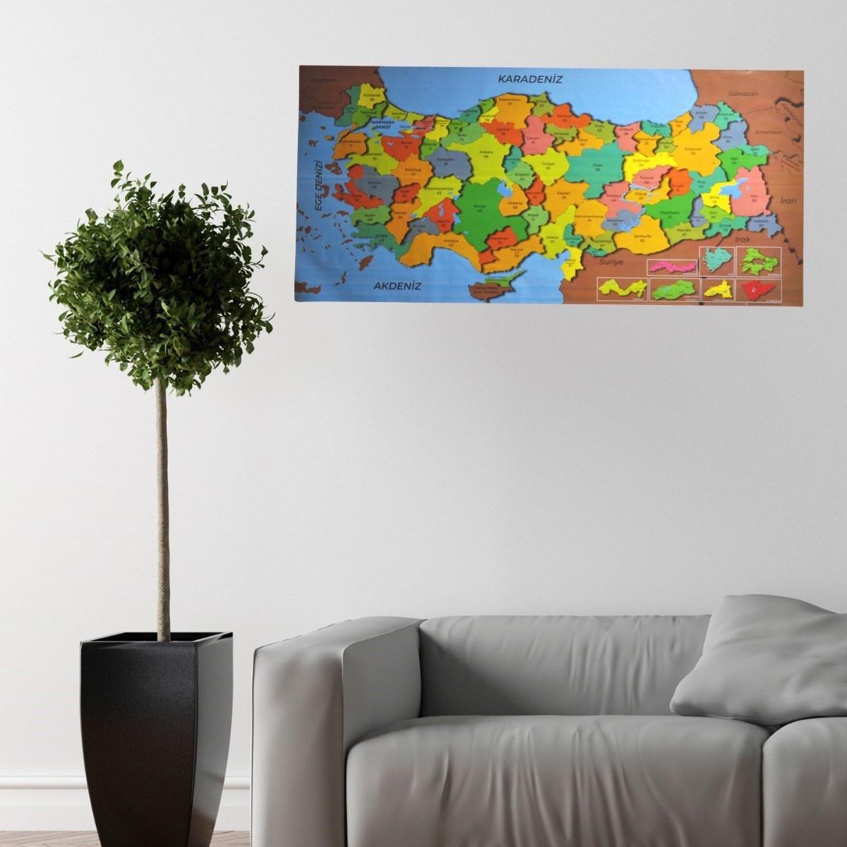 Renkli Türkiye Haritası Manyetik Yapıştırıcı Gerektirmeyen Duvar Stickerı 118 CM * 56 CM — Veyo — görsel 5