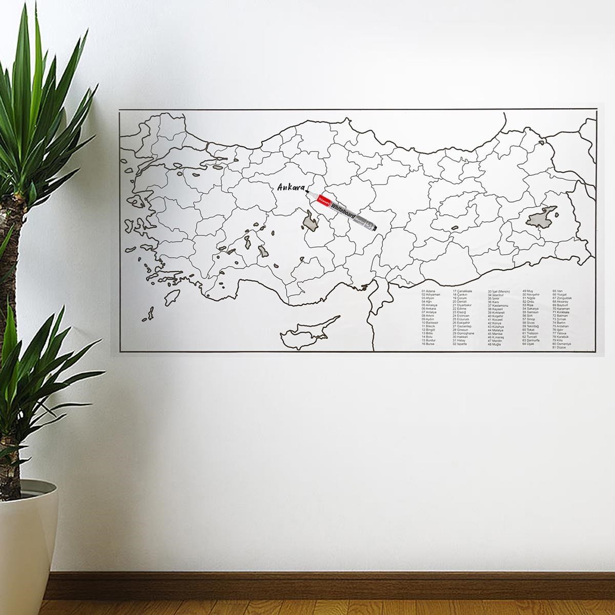 Yazılabilir Türkiye Haritası Manyetik Duvar Stickerı 110 x 56 cm — Veyo — görsel 2