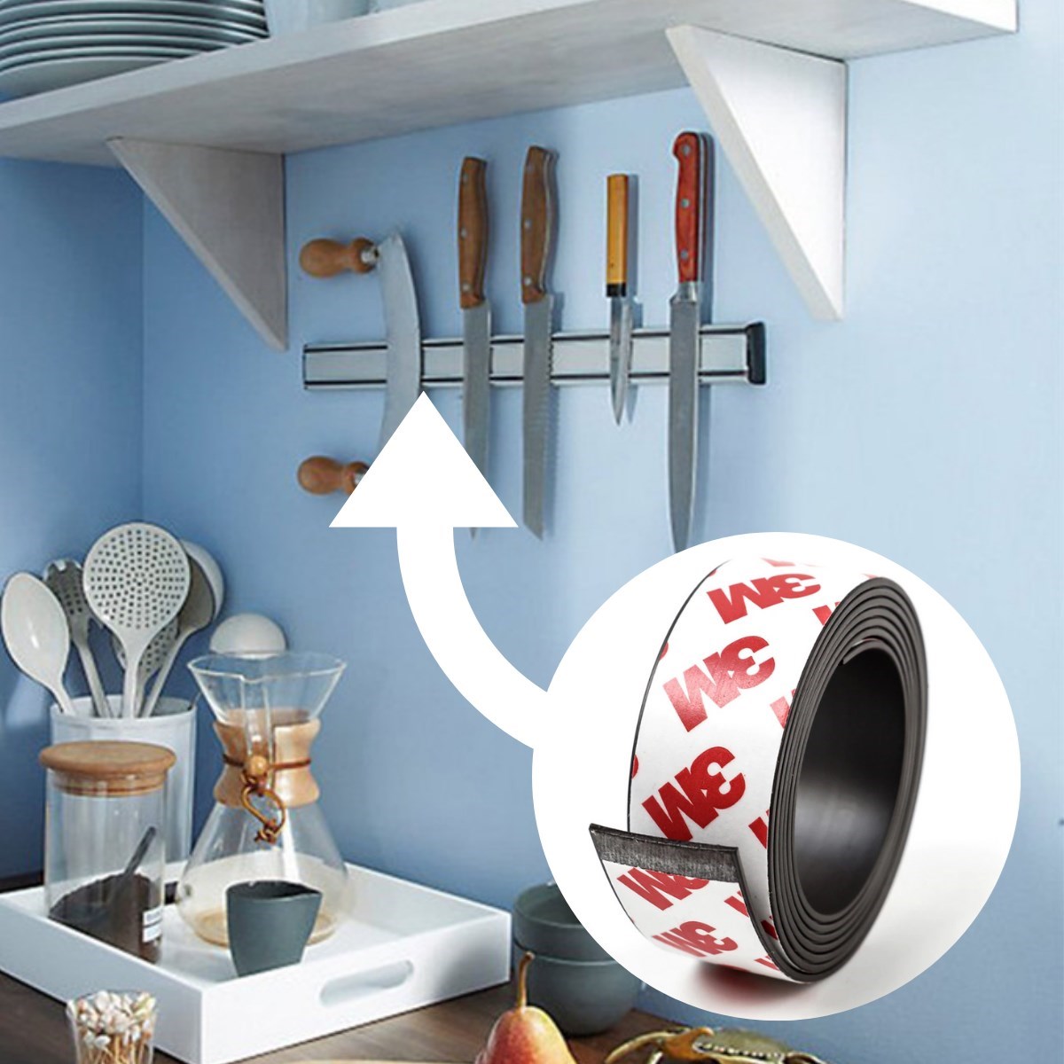 Yapışkanlı Şerit Mıknatıs Magnet Kes Kullan Güçlü Sağlam Rulo Çıkarılması Kolay Siyah 2cm x 1 mt — Veyo — görsel 5