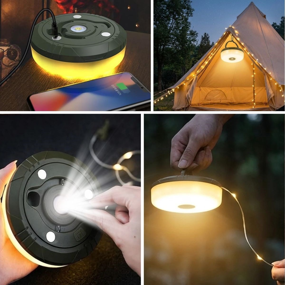 2’si 1 Arada 5 Farklı Işık Modlu Gün Işığı Şarjlı Kamp Lambası ve Makaralı 10 Metre Peri LED Işık – Su Geçirmez Mıknatıslı Aydınlatma Feneri — Veyo — görsel 3