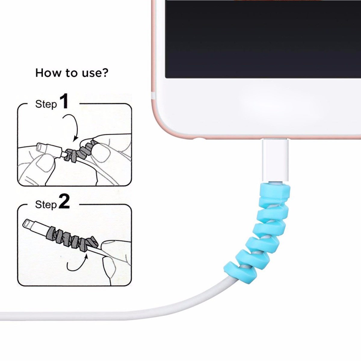 4lü Apple, Android Şaj Kablosu Koruyucu Silikon Spiral Yay Aparat — Veyo — görsel 5