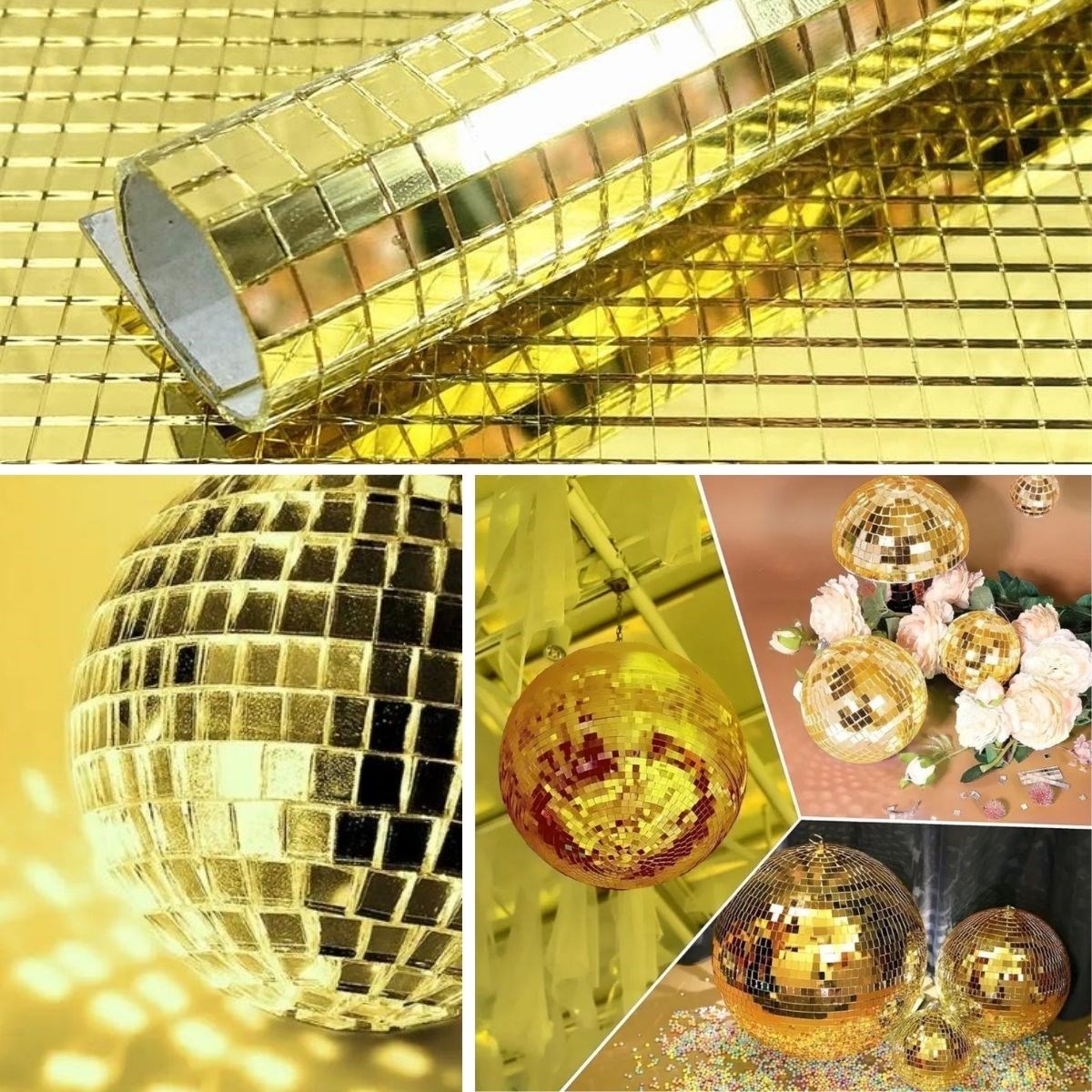 Kare Gold Cam Mozaik Fayans Çıkartmaları El İşi Kare Cam Fayans Kendinden Yapışkanlı Aynalı Dekor Panel 30x30 Cm — Veyo