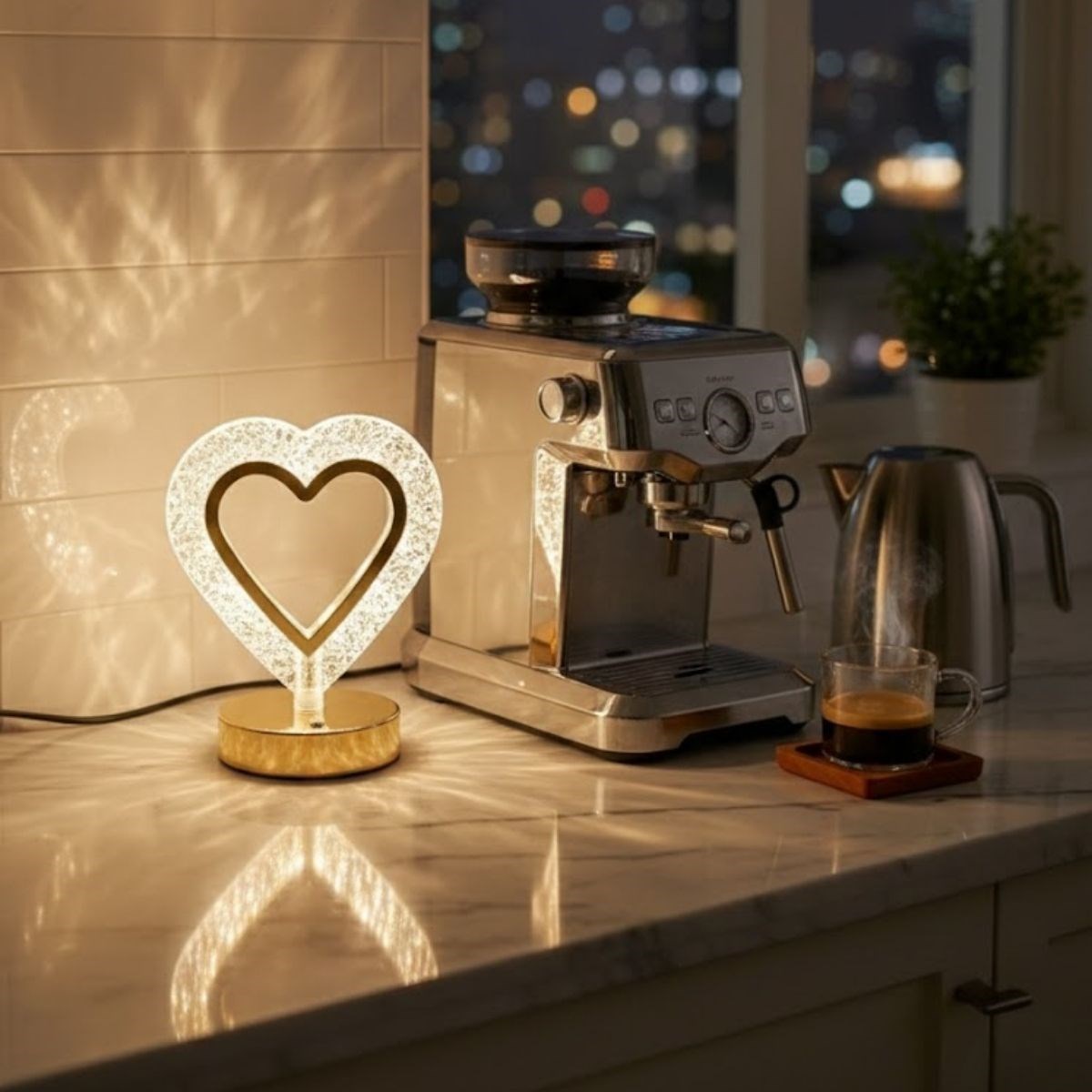 Kalp Şeklinde Kristal LED Masa Lambası – Dokunmatik, 3 Renk Işık Modlu, Şarjlı Mini Dekoratif Gece Lambası — Veyo — görsel 4