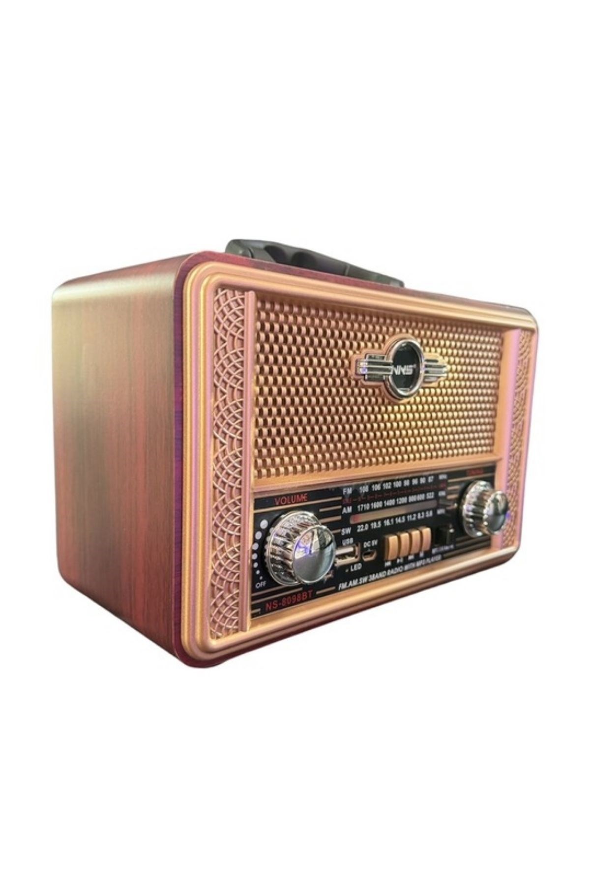 Retro, Nostaljik, Ahşap Tasarım Bluetooth Hoparlörlü, Şarjlı, Taşınabilir Otantik Tasarımlı FM/AM Destekli Radyo NS8098 — Veyo — görsel 7